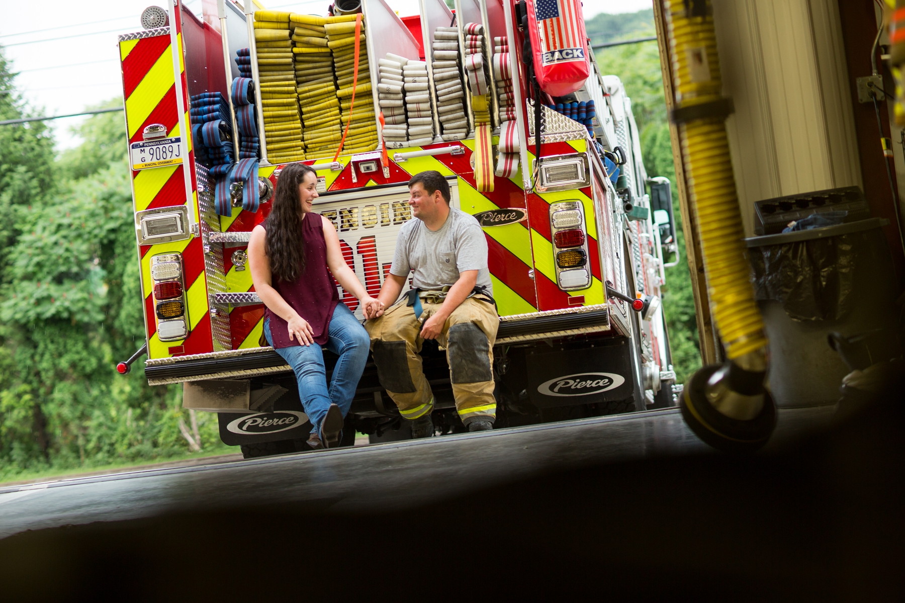 fun engagement photos at the firehouse